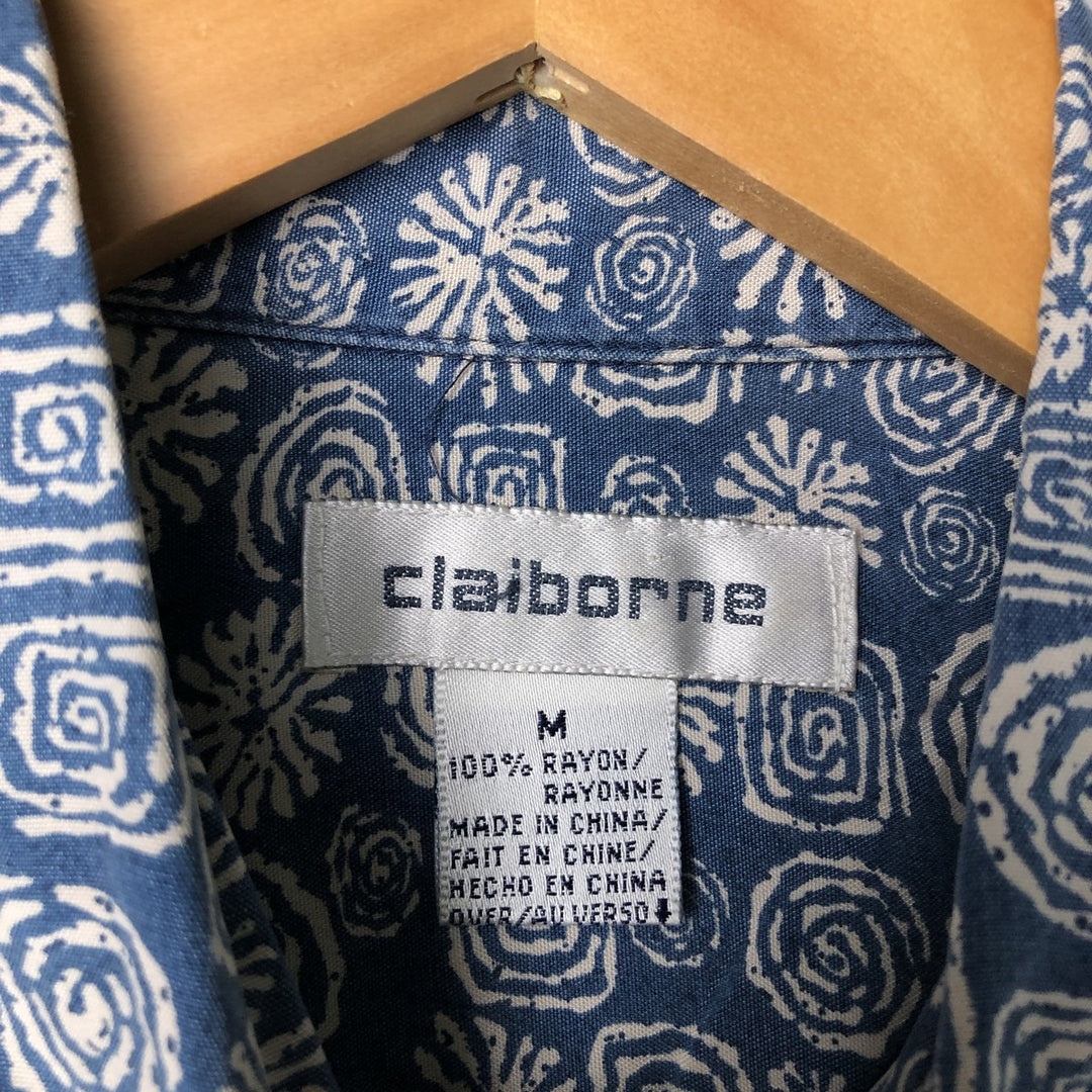 Liz Claiborne all-over print short-sleeved rayon shirt, men's size M Rayon Navy blue Vintage Second Hand