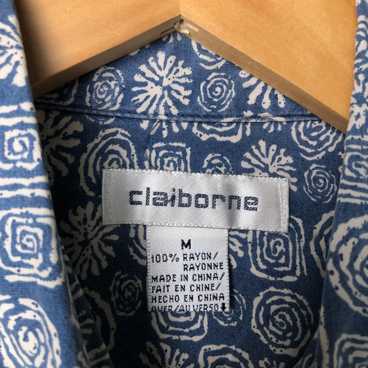 Liz Claiborne all-over print short-sleeved rayon shirt, men's size M Rayon Navy blue Vintage Second Hand