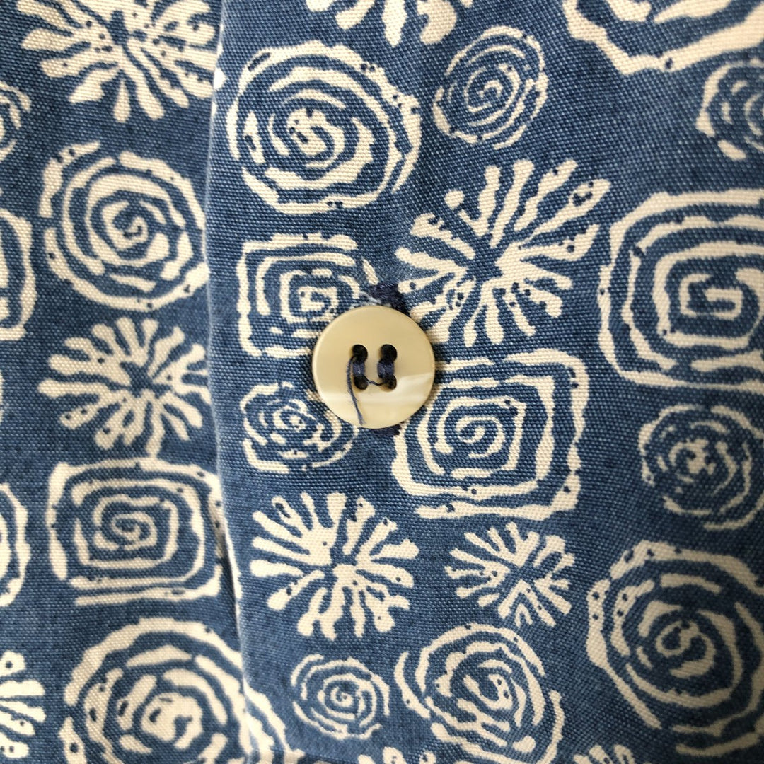 Liz Claiborne all-over print short-sleeved rayon shirt, men's size M Rayon Navy blue Vintage Second Hand