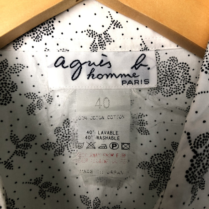 agnes b. HOMME floral print short-sleeved cotton check shirt, men's size M cotton white type Vintage Second Hand