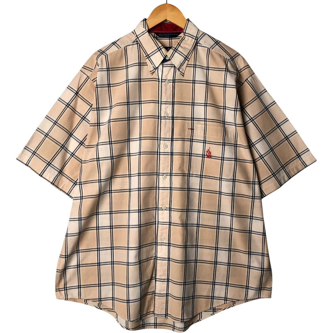 90'S NAUTICA short sleeve button down check shirt, men's size L, vintage cotton Beige type Vintage Second Hand