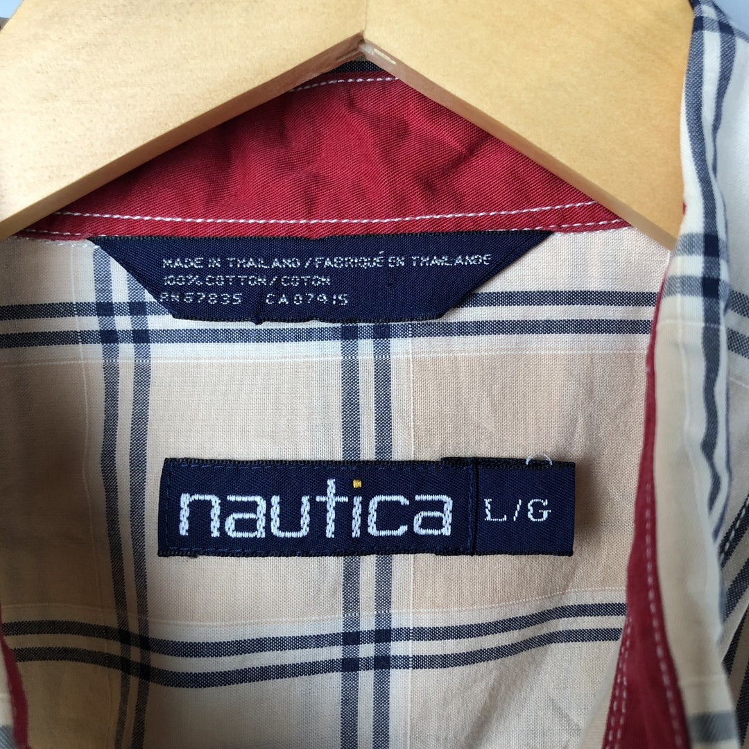 90'S NAUTICA short sleeve button down check shirt, men's size L, vintage cotton Beige type Vintage Second Hand
