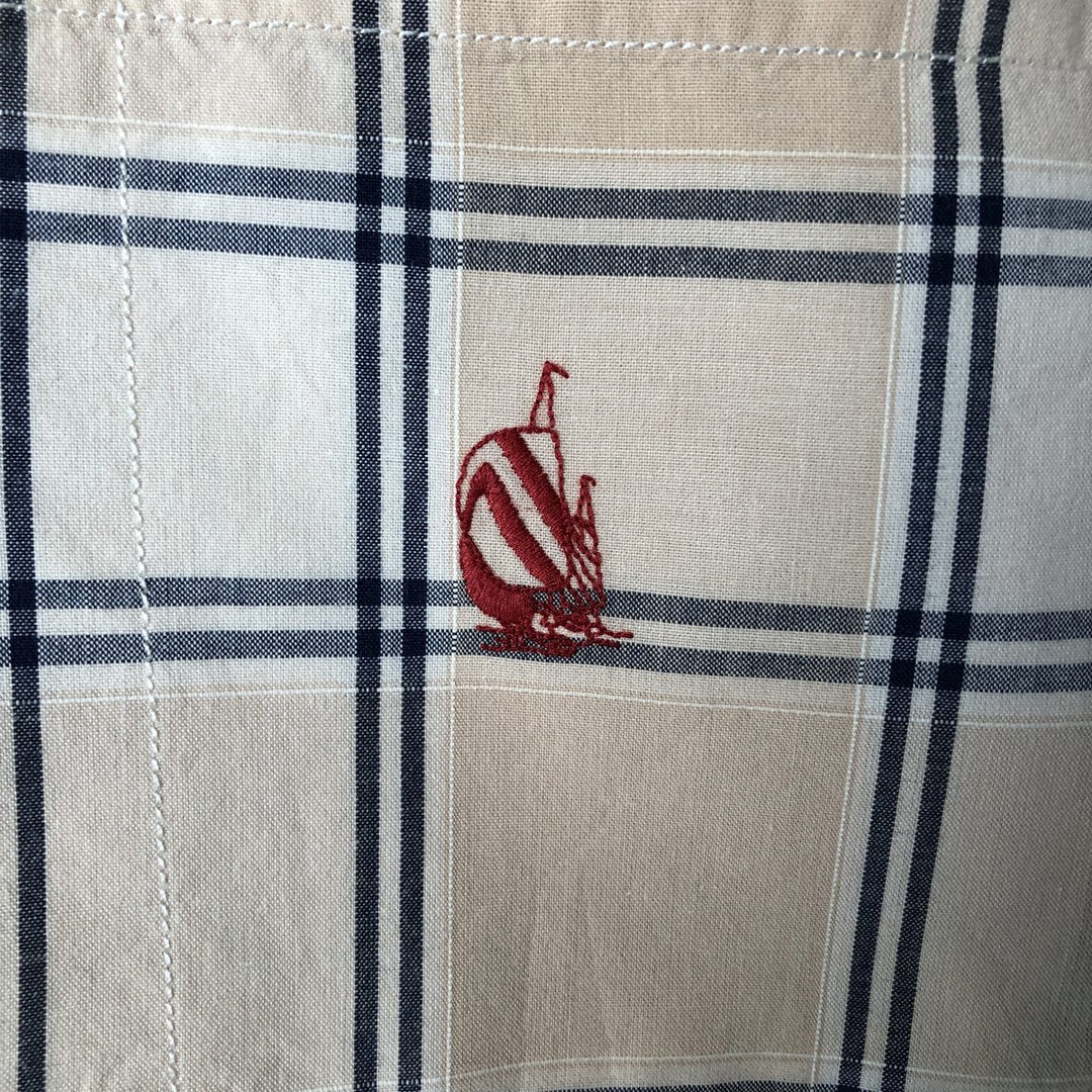 90'S NAUTICA short sleeve button down check shirt, men's size L, vintage cotton Beige type Vintage Second Hand