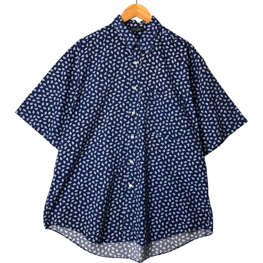 Vintage 90'S NAUTICA all-over print short-sleeved cotton shirt, size L, men's cotton Navy blue Vintage Second Hand