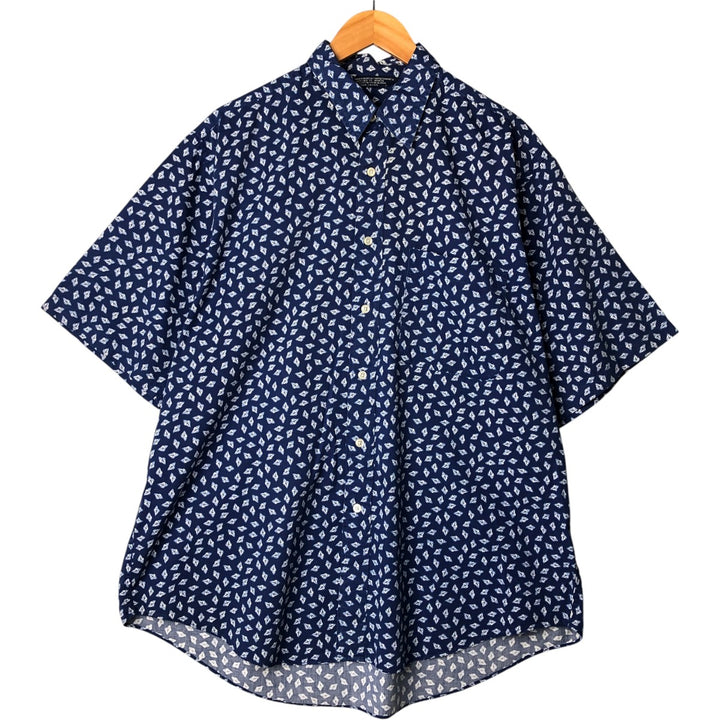 Vintage 90'S NAUTICA all-over print short-sleeved cotton shirt, size L, men's cotton Navy blue Vintage Second Hand