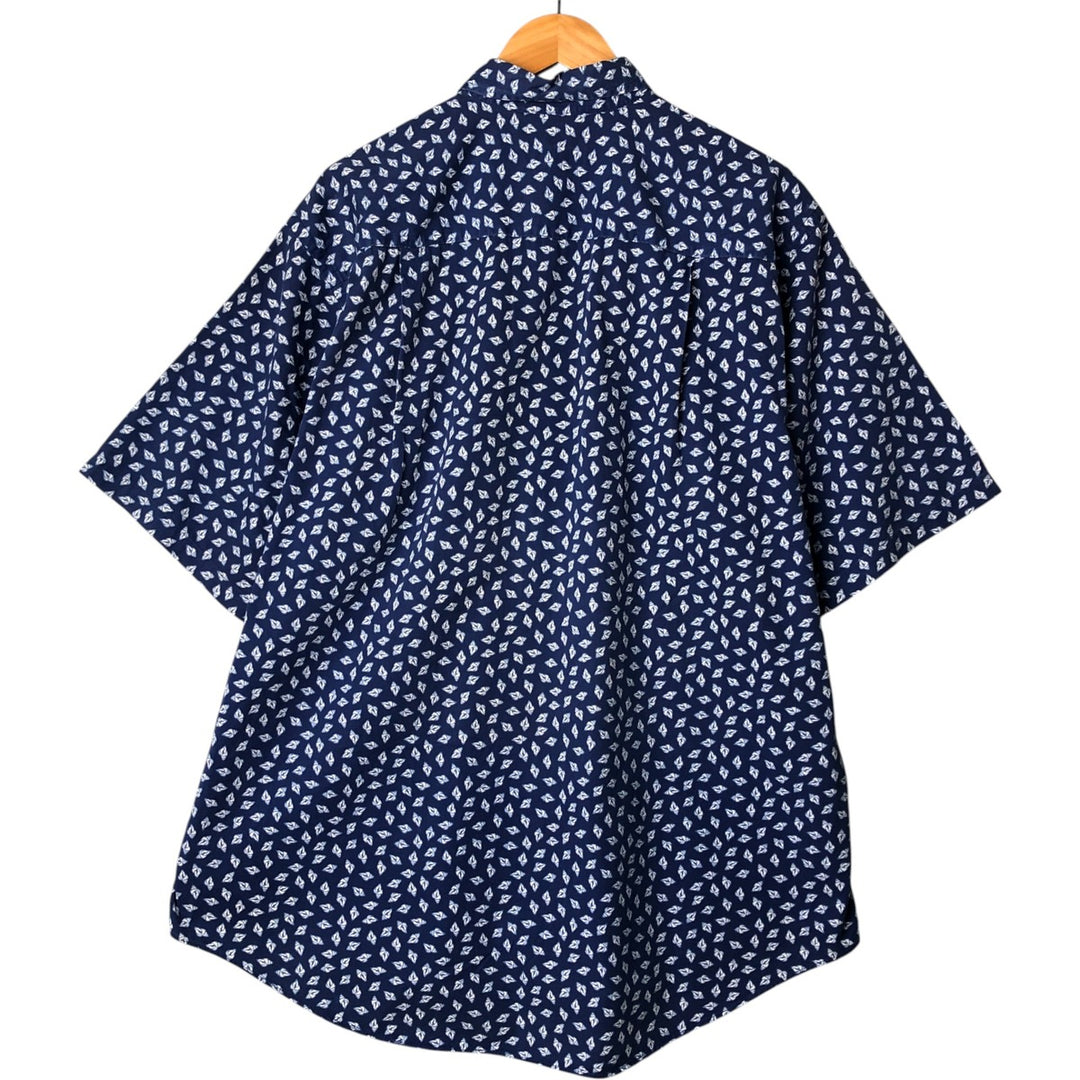 Vintage 90'S NAUTICA all-over print short-sleeved cotton shirt, size L, men's cotton Navy blue Vintage Second Hand