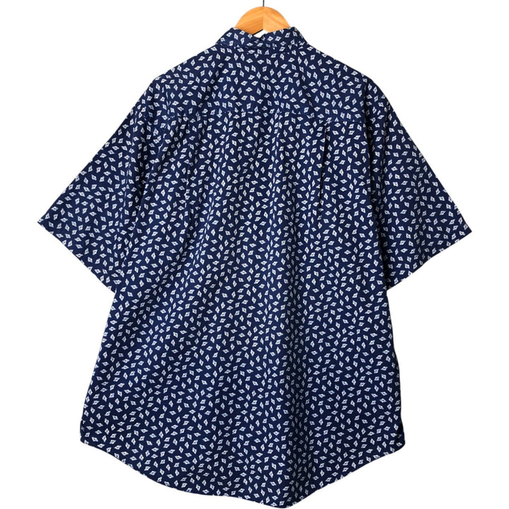 Vintage 90'S NAUTICA all-over print short-sleeved cotton shirt, size L, men's cotton Navy blue Vintage Second Hand