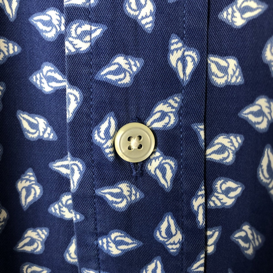 Vintage 90'S NAUTICA all-over print short-sleeved cotton shirt, size L, men's cotton Navy blue Vintage Second Hand