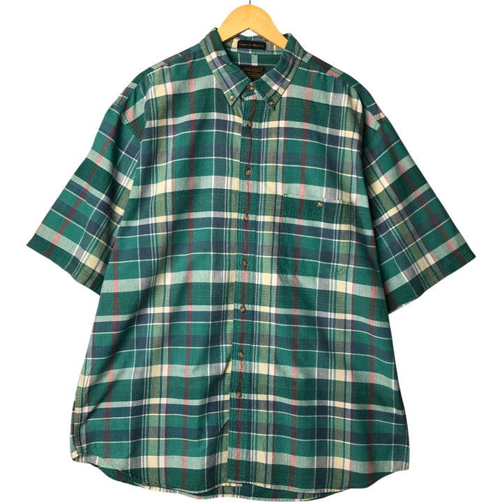 Vintage 80s-90'S Eddie Bauer Superior Madras Black Tag Short Sleeve Button-Down Check Shirt, Men's XXL cotton green type Vintage Second Hand