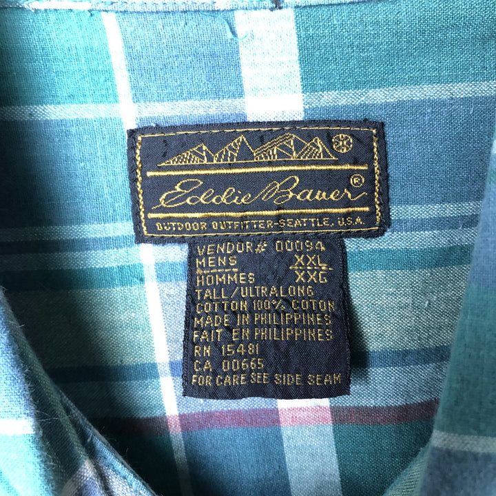 Vintage 80s-90'S Eddie Bauer Superior Madras Black Tag Short Sleeve Button-Down Check Shirt, Men's XXL cotton green type Vintage Second Hand