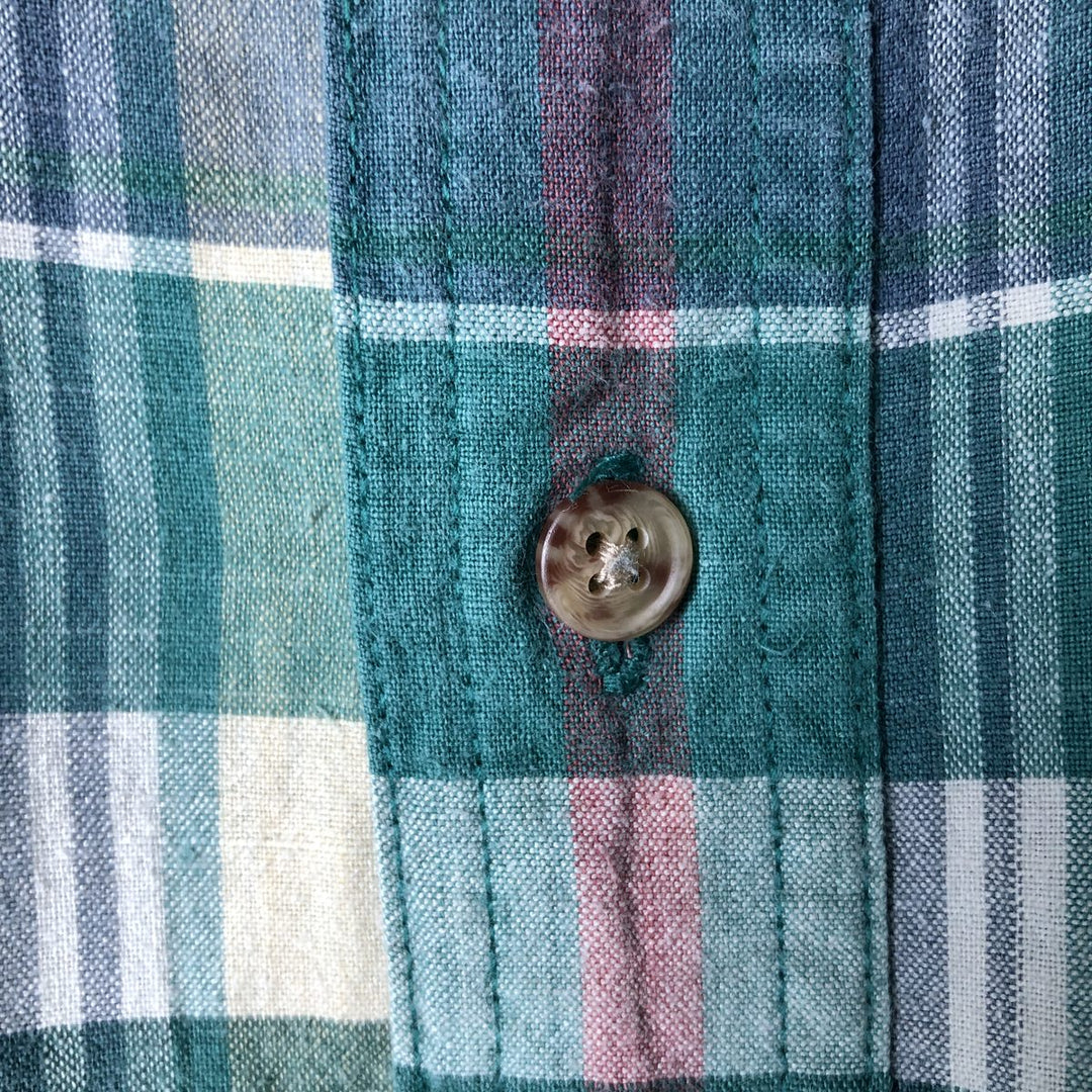 Vintage 80s-90'S Eddie Bauer Superior Madras Black Tag Short Sleeve Button-Down Check Shirt, Men's XXL cotton green type Vintage Second Hand
