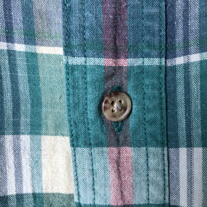 Vintage 80s-90'S Eddie Bauer Superior Madras Black Tag Short Sleeve Button-Down Check Shirt, Men's XXL cotton green type Vintage Second Hand