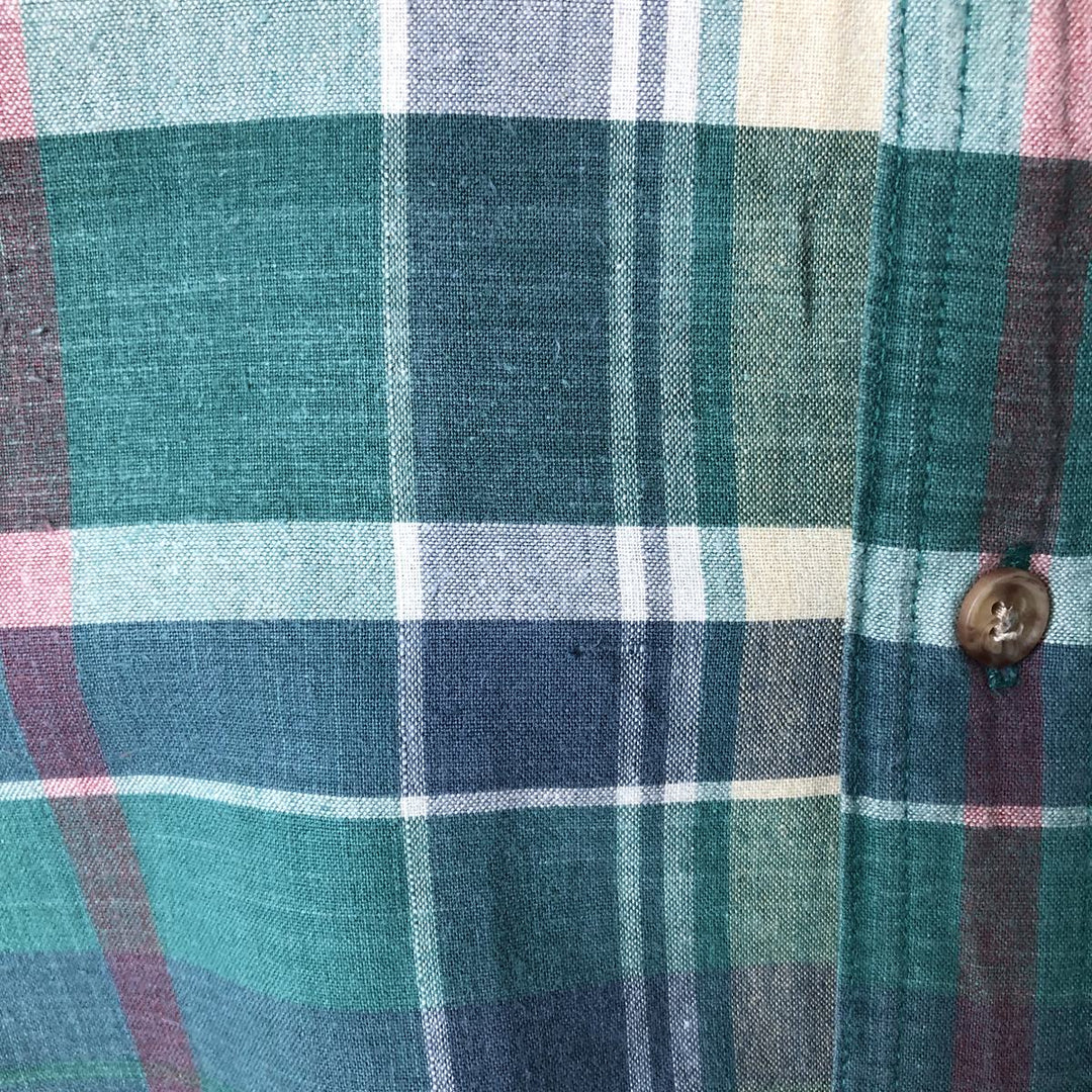 Vintage 80s-90'S Eddie Bauer Superior Madras Black Tag Short Sleeve Button-Down Check Shirt, Men's XXL cotton green type Vintage Second Hand