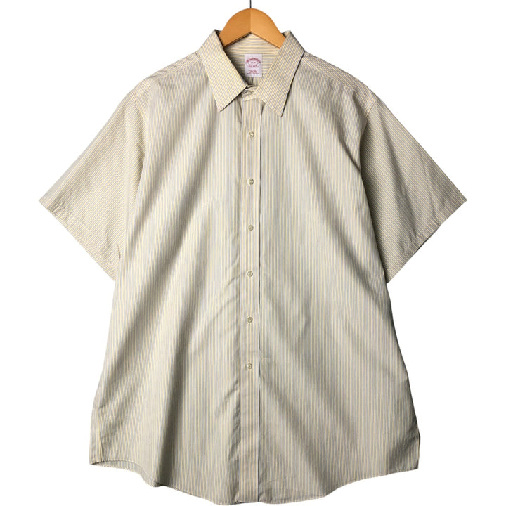 Brooks Brothers Est. 1818 Short Sleeve Cotton Striped Shirt, Men's Size XL cotton Beige type Vintage Second Hand