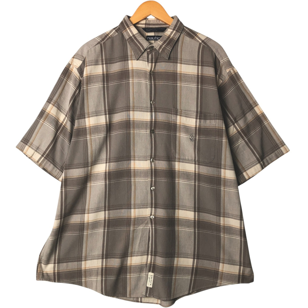 90'S Vintage Nautica Short Sleeve Cotton Check Shirt, Men's XL cotton gray type Vintage Second Hand