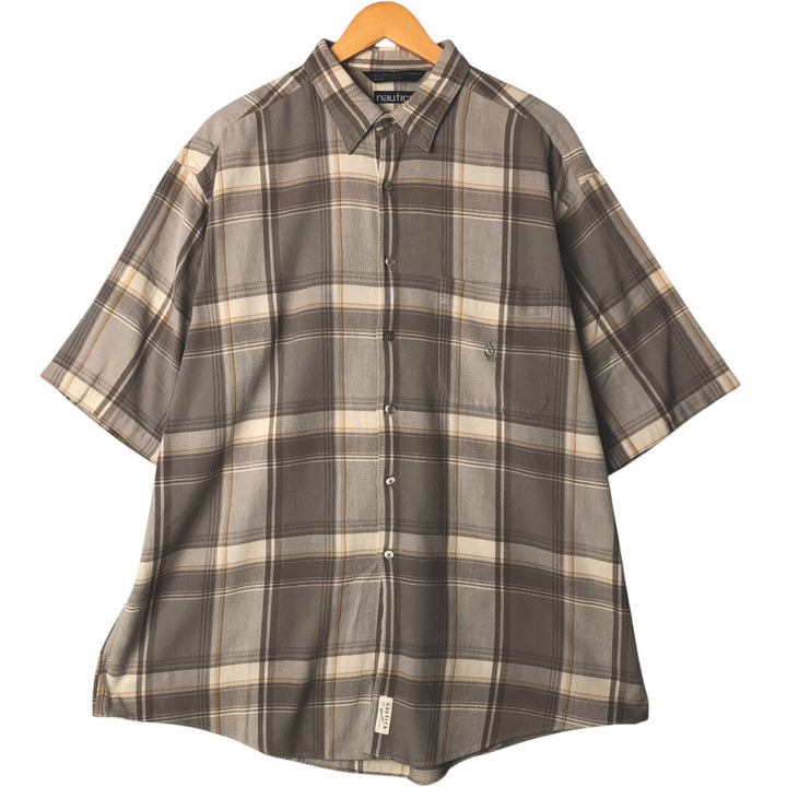 90'S Vintage Nautica Short Sleeve Cotton Check Shirt, Men's XL cotton gray type Vintage Second Hand