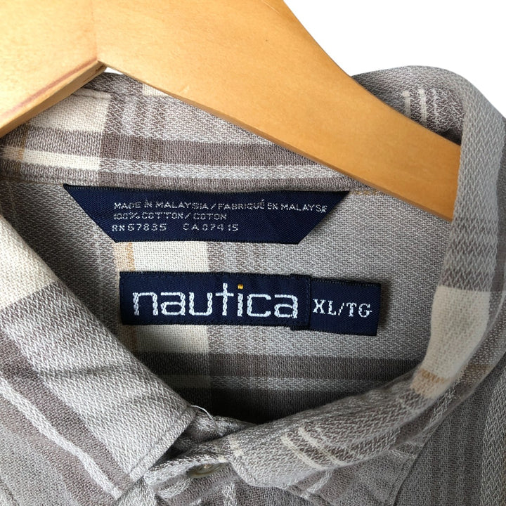 90'S Vintage Nautica Short Sleeve Cotton Check Shirt, Men's XL cotton gray type Vintage Second Hand