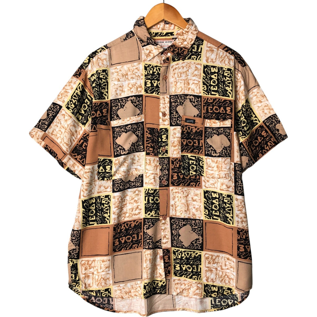 Guess GUESS JEANS All-Over Print Short Sleeve Rayon Shirt, Men's Size L Rayon Khaki type Vintage Second Hand