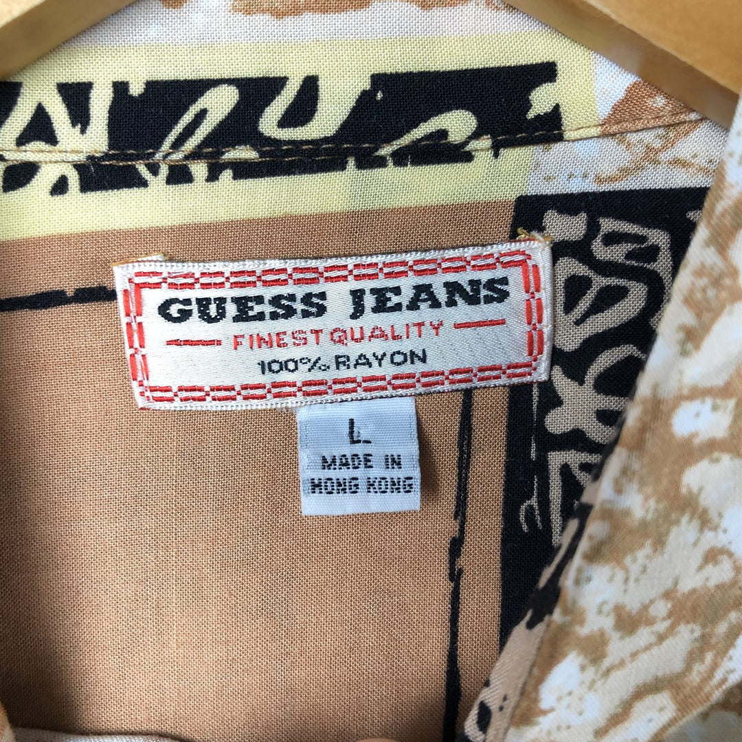 Guess GUESS JEANS All-Over Print Short Sleeve Rayon Shirt, Men's Size L Rayon Khaki type Vintage Second Hand
