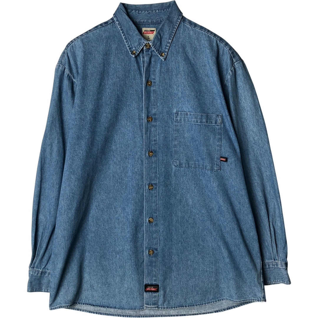 Dickies Long Sleeve Button Down Denim Shirt, Men's Size L cotton blue type Vintage Second Hand