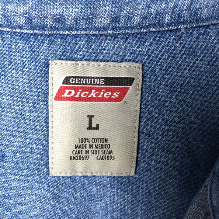Dickies Long Sleeve Button Down Denim Shirt, Men's Size L cotton blue type Vintage Second Hand