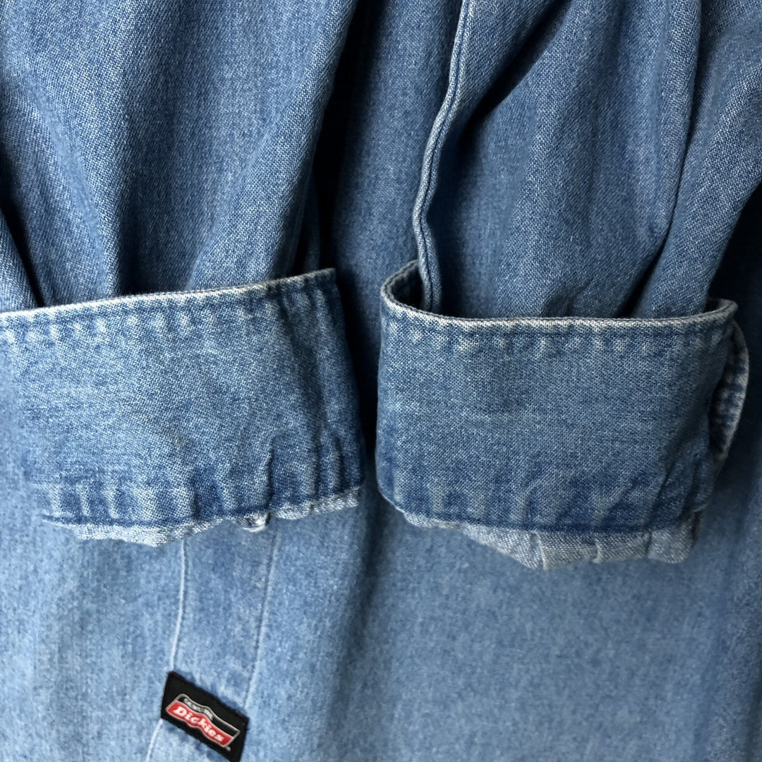 Dickies Long Sleeve Button Down Denim Shirt, Men's Size L cotton blue type Vintage Second Hand