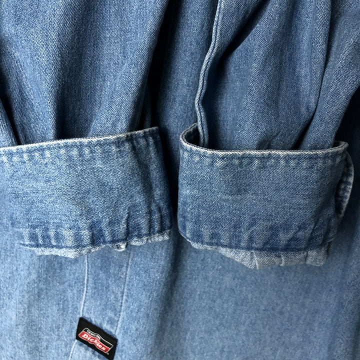 Dickies Long Sleeve Button Down Denim Shirt, Men's Size L cotton blue type Vintage Second Hand
