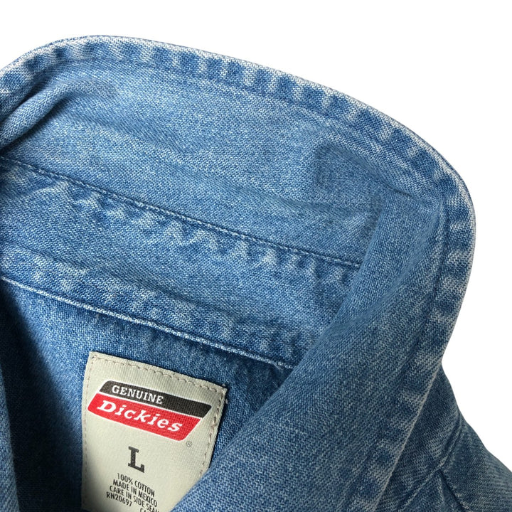 Dickies Long Sleeve Button Down Denim Shirt, Men's Size L cotton blue type Vintage Second Hand