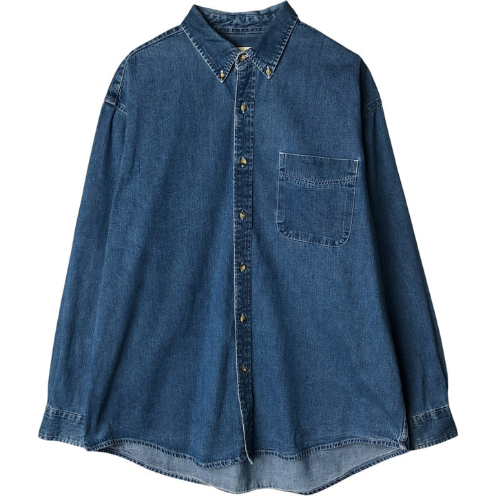 Eddie Bauer long-sleeved button-down denim shirt, men's size XL cotton blue type Vintage Second Hand