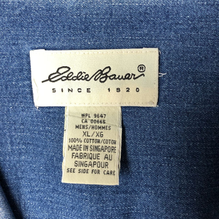 Eddie Bauer long-sleeved button-down denim shirt, men's size XL cotton blue type Vintage Second Hand