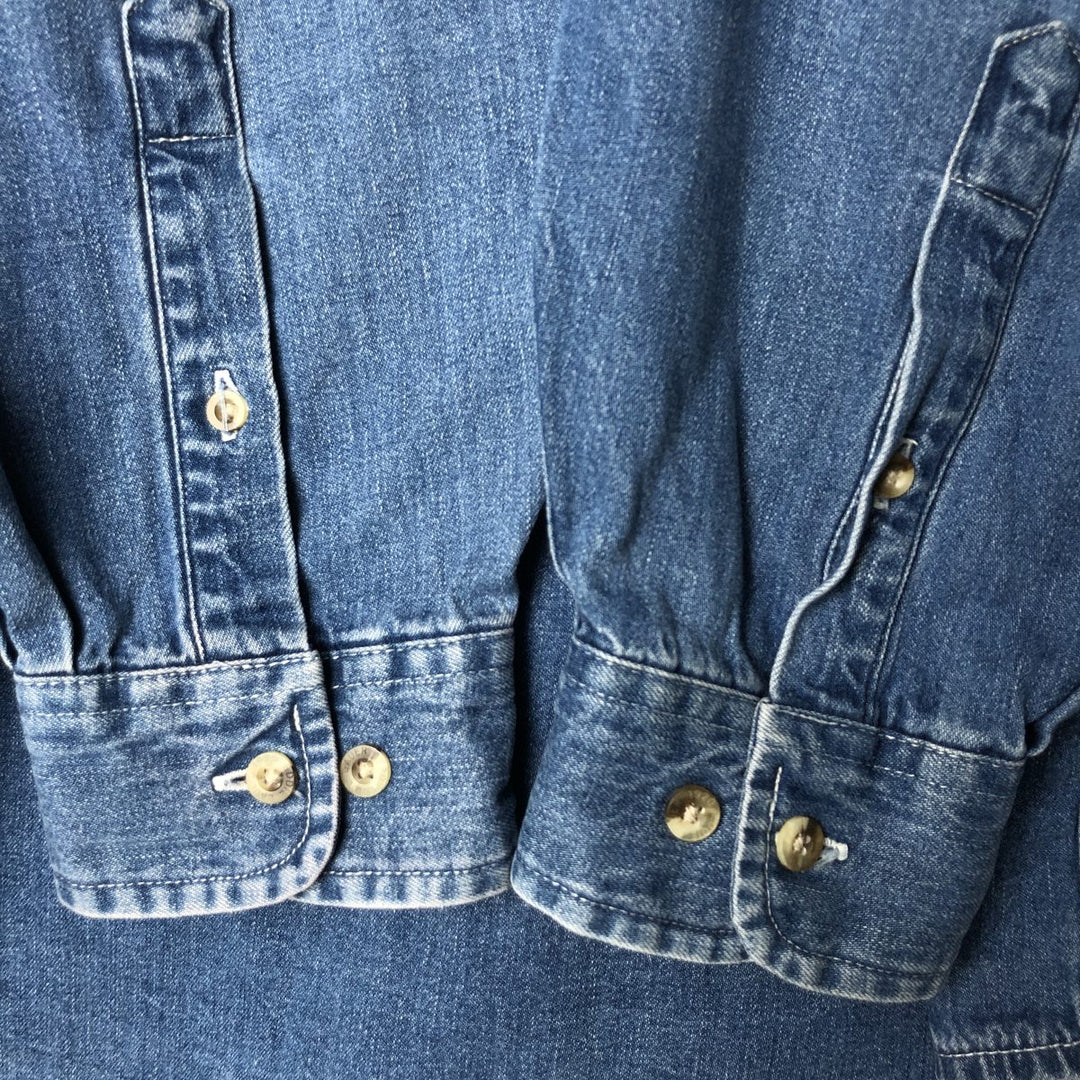 Eddie Bauer long-sleeved button-down denim shirt, men's size XL cotton blue type Vintage Second Hand