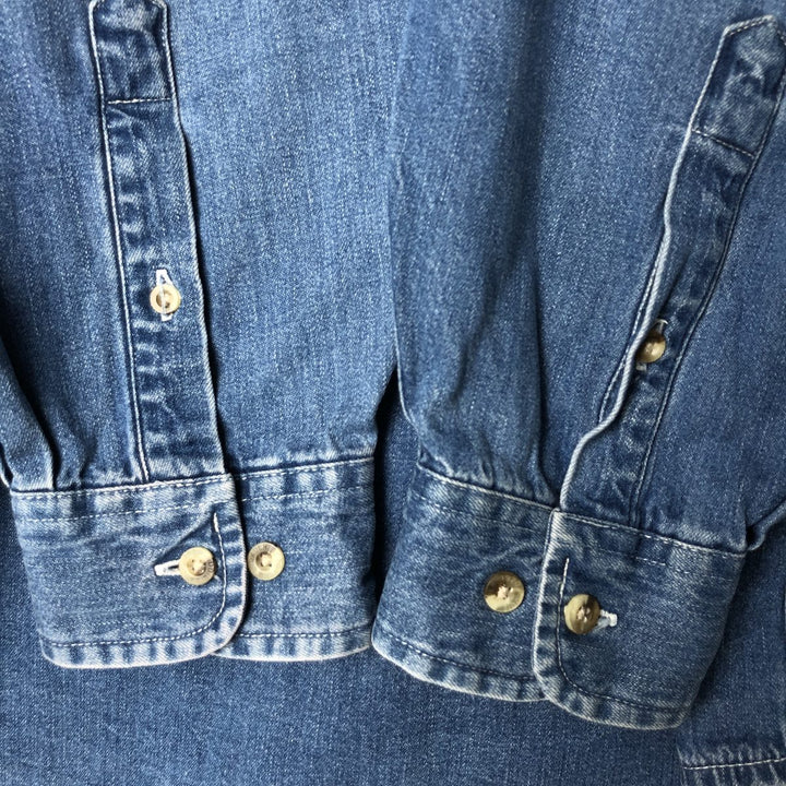 Eddie Bauer long-sleeved button-down denim shirt, men's size XL cotton blue type Vintage Second Hand