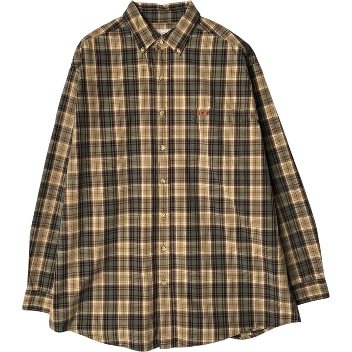 Carhartt Check Pattern Long Sleeve Button-Down Work Shirt, Men's XL cotton Khaki type Vintage Second Hand