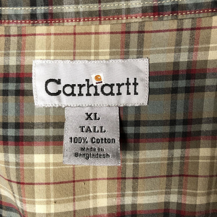 Carhartt Check Pattern Long Sleeve Button-Down Work Shirt, Men's XL cotton Khaki type Vintage Second Hand