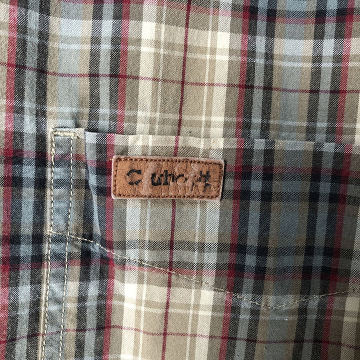 Carhartt Check Pattern Long Sleeve Button-Down Work Shirt, Men's XL cotton Khaki type Vintage Second Hand