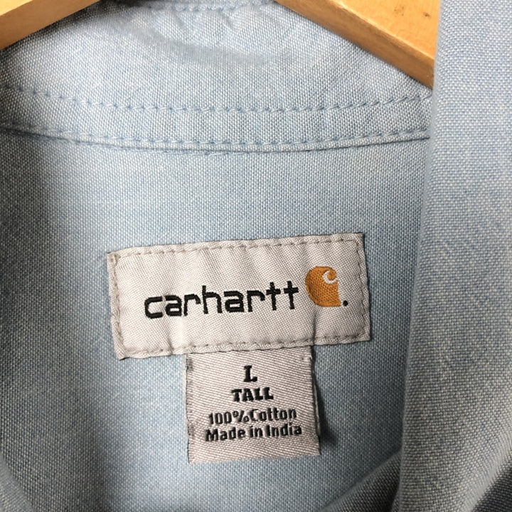 Carhartt long-sleeved button-down work shirt, men's size L cotton blue type Vintage Second Hand