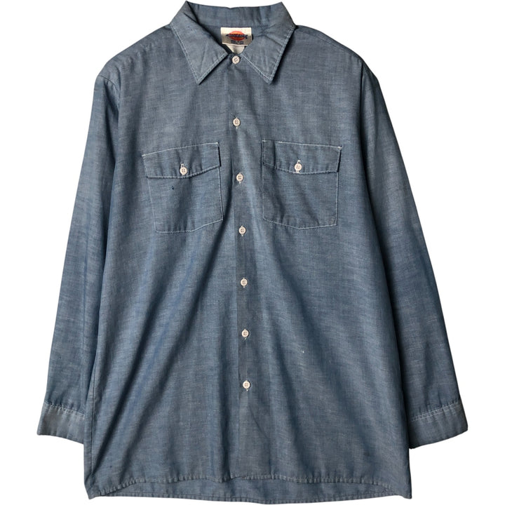 Vintage 80s-90'S Dickies Long Sleeve Chambray Shirt, Men's Size L unclear blue type Vintage Second Hand