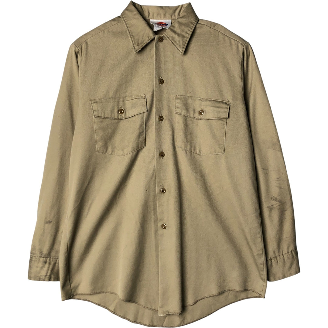 Vintage 80s-90'S Dickies long-sleeved work shirt, Made in USA, Men's size M polyester Khaki type Vintage Second Hand