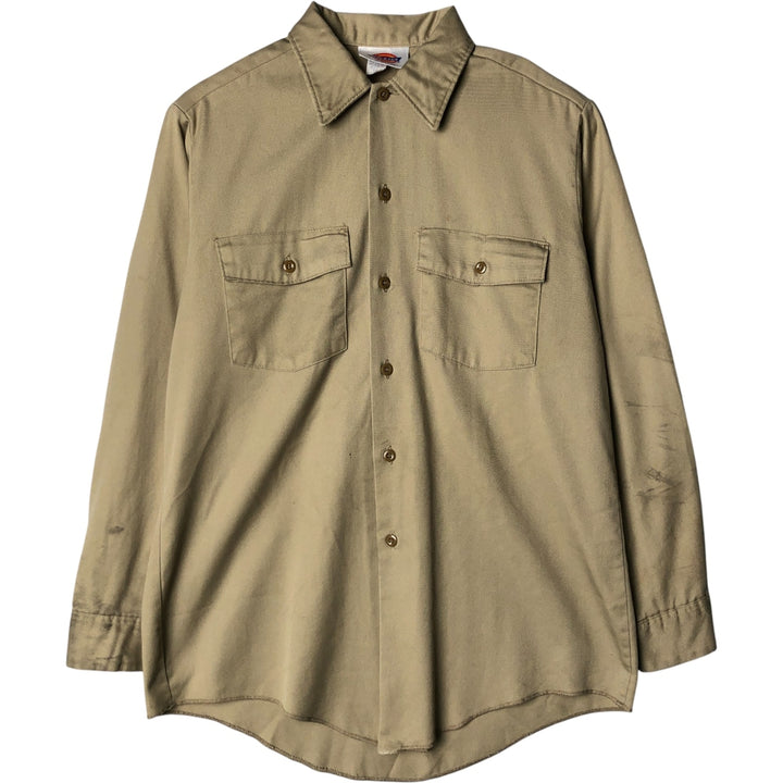 Vintage 80s-90'S Dickies long-sleeved work shirt, Made in USA, Men's size M polyester Khaki type Vintage Second Hand