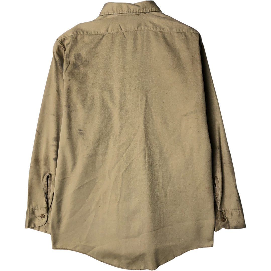 Vintage 80s-90'S Dickies long-sleeved work shirt, Made in USA, Men's size M polyester Khaki type Vintage Second Hand