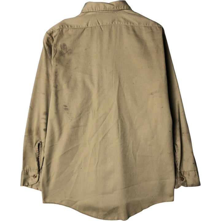 Vintage 80s-90'S Dickies long-sleeved work shirt, Made in USA, Men's size M polyester Khaki type Vintage Second Hand
