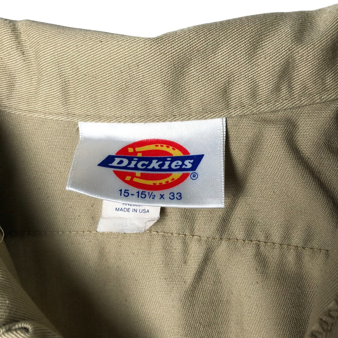 Vintage 80s-90'S Dickies long-sleeved work shirt, Made in USA, Men's size M polyester Khaki type Vintage Second Hand