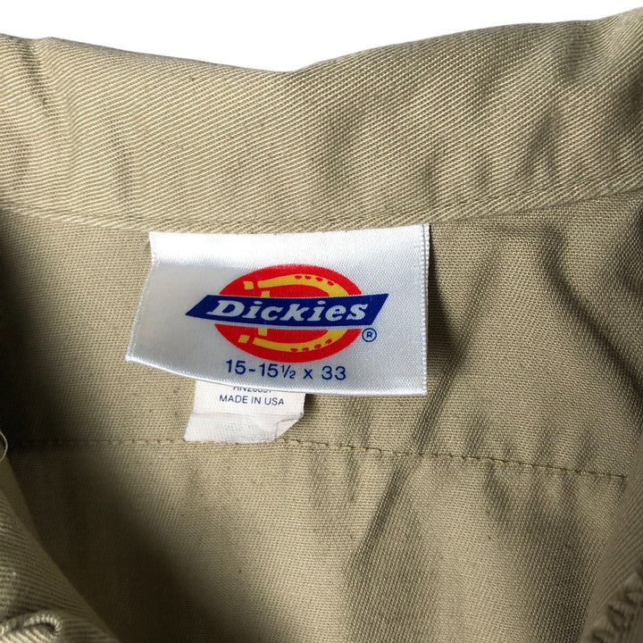 Vintage 80s-90'S Dickies long-sleeved work shirt, Made in USA, Men's size M polyester Khaki type Vintage Second Hand