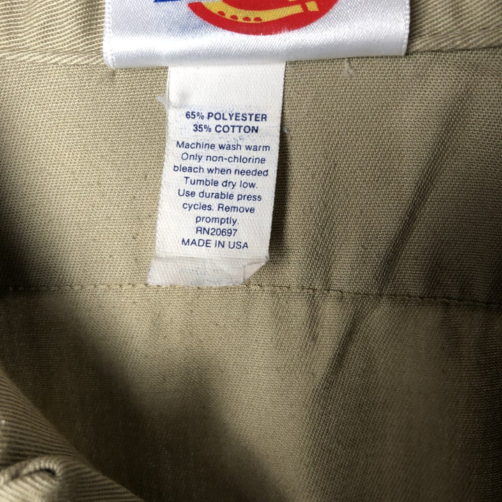 Vintage 80s-90'S Dickies long-sleeved work shirt, Made in USA, Men's size M polyester Khaki type Vintage Second Hand