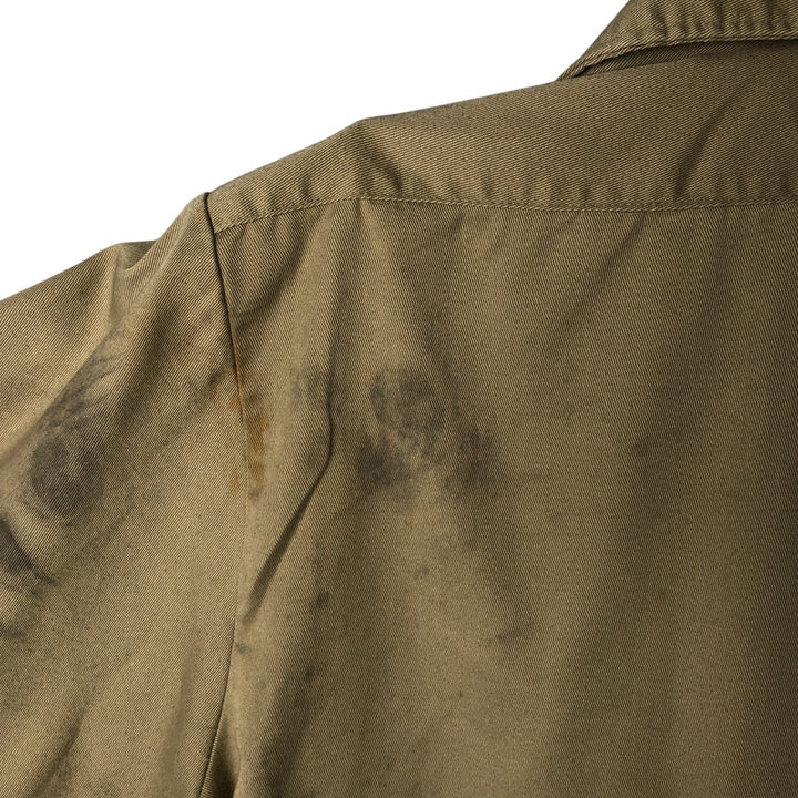 Vintage 80s-90'S Dickies long-sleeved work shirt, Made in USA, Men's size M polyester Khaki type Vintage Second Hand
