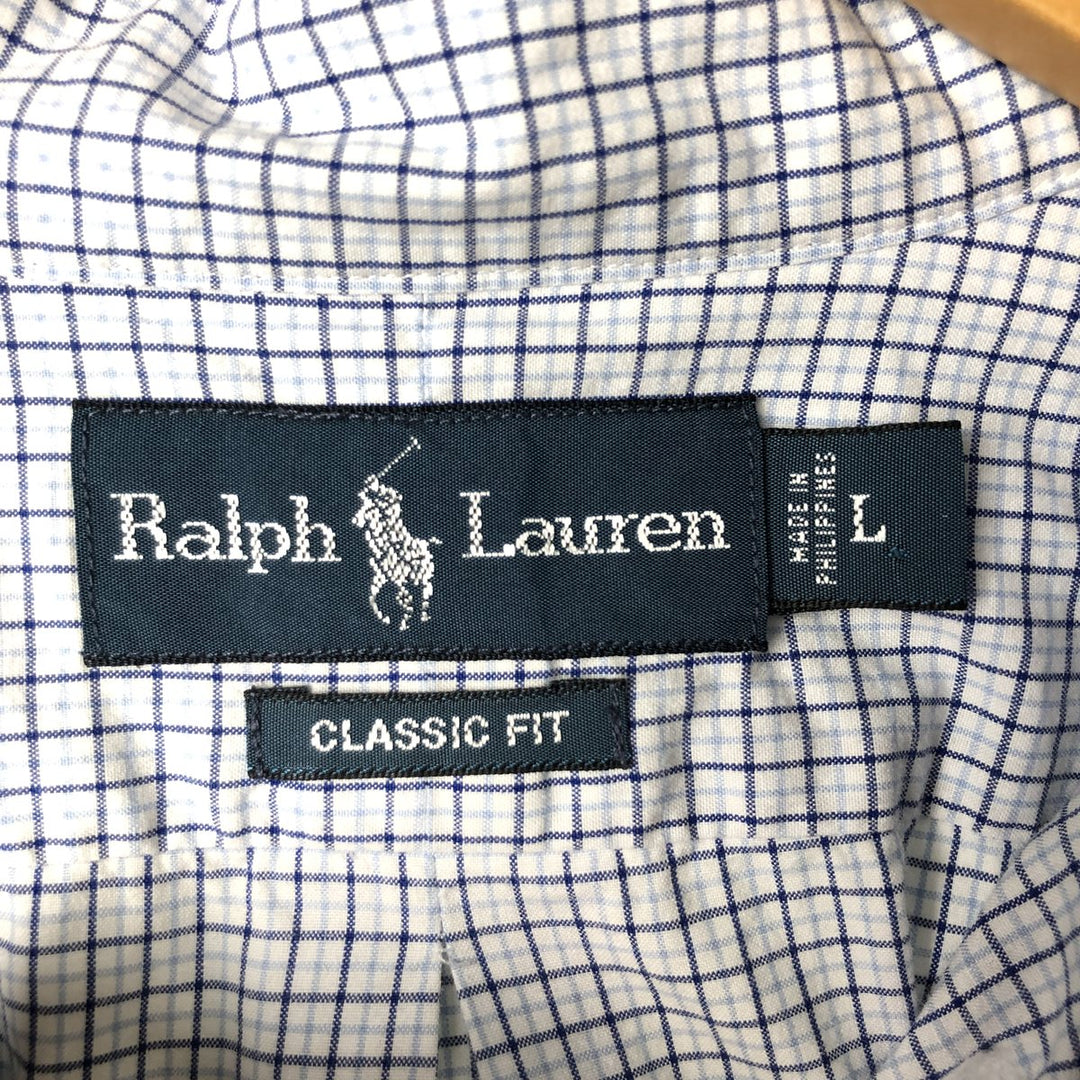 Ralph Lauren Classic Fit Long Sleeve Button Down Check Shirt Men's Size L cotton white type Vintage Second Hand