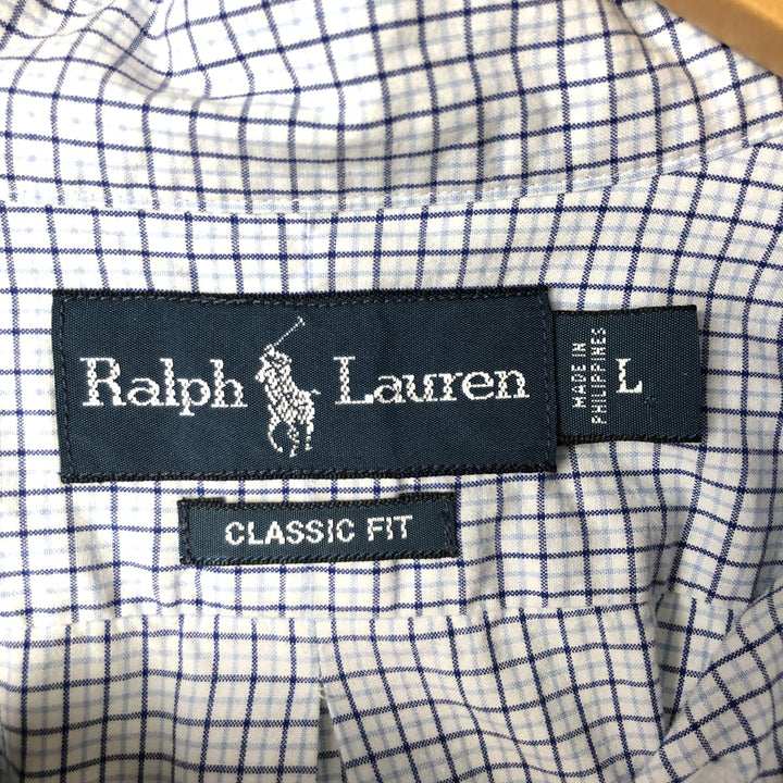 Ralph Lauren Classic Fit Long Sleeve Button Down Check Shirt Men's Size L cotton white type Vintage Second Hand