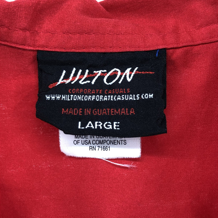 Hilton HILTON Open Collar Bowling Shirt, Box Shirt, Men's Size L cotton red type Vintage Second Hand