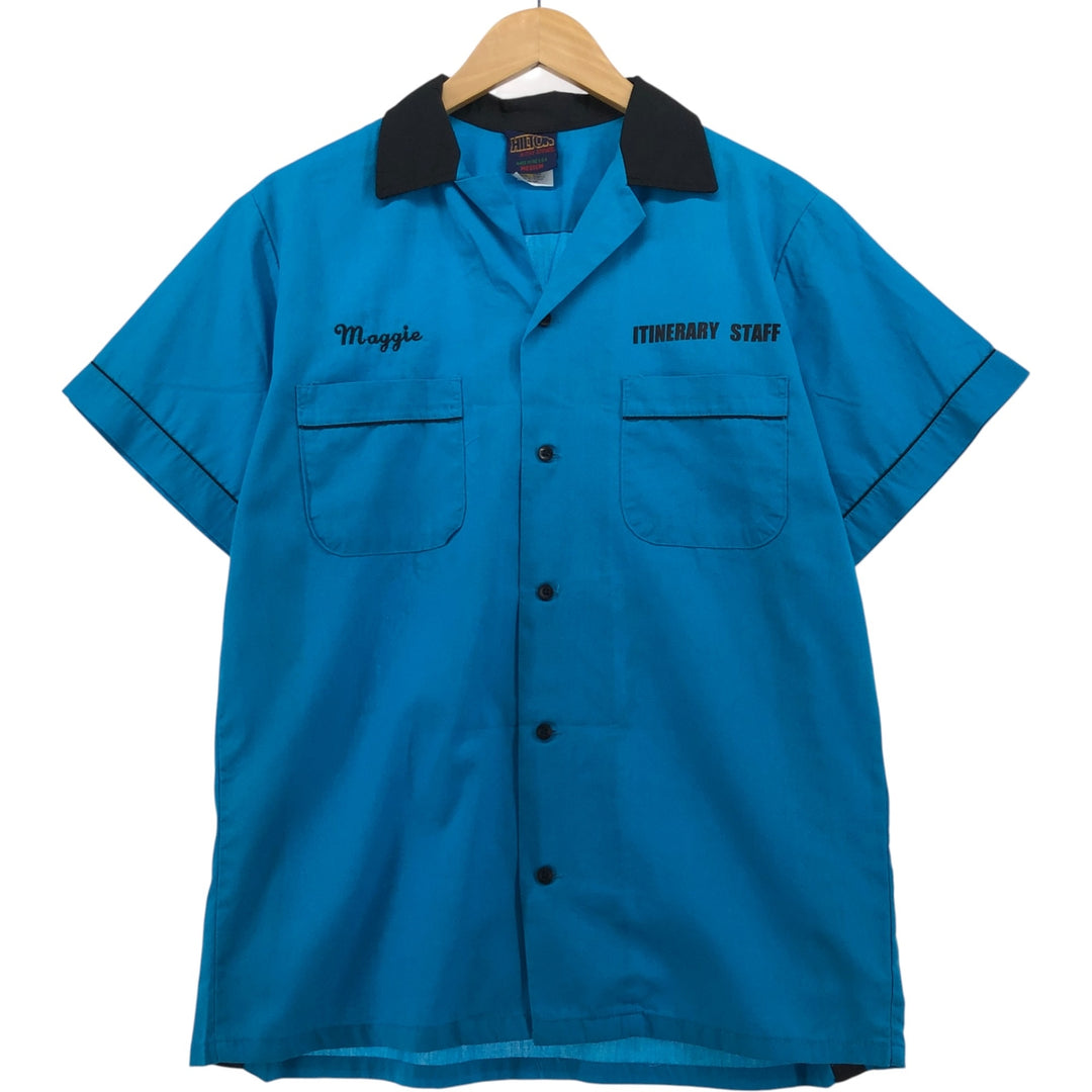 Vintage 1980'S Hilton Active Apparel open-collar bowling shirt, boxy, made in the USA, size M. cotton Blue type light blue Vintage Second Hand