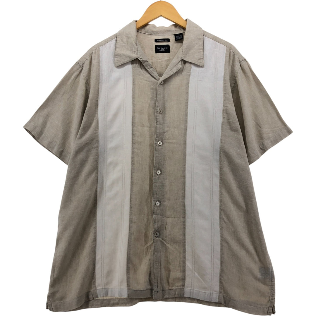 90s-00'S Haggar Washable Linen Two-Tone Short Sleeve Open Collar Rayon and Linen Box Shirt, Men's Size XL linen Beige type Vintage Second Hand